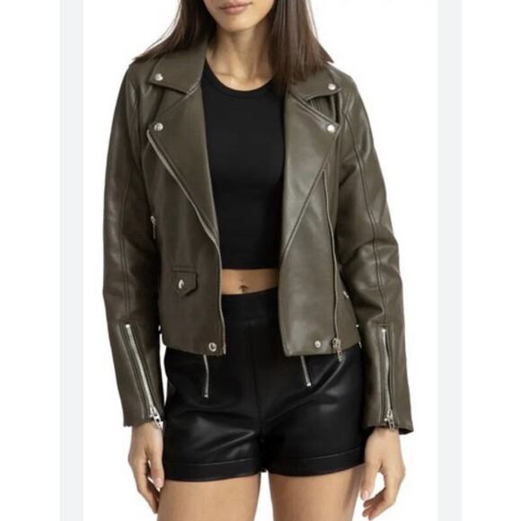 Blank NYC Jackets & Blazers - BLANKNYC Women’s Sz M Faux Leather Moto Jacket in Secret Meadow Green